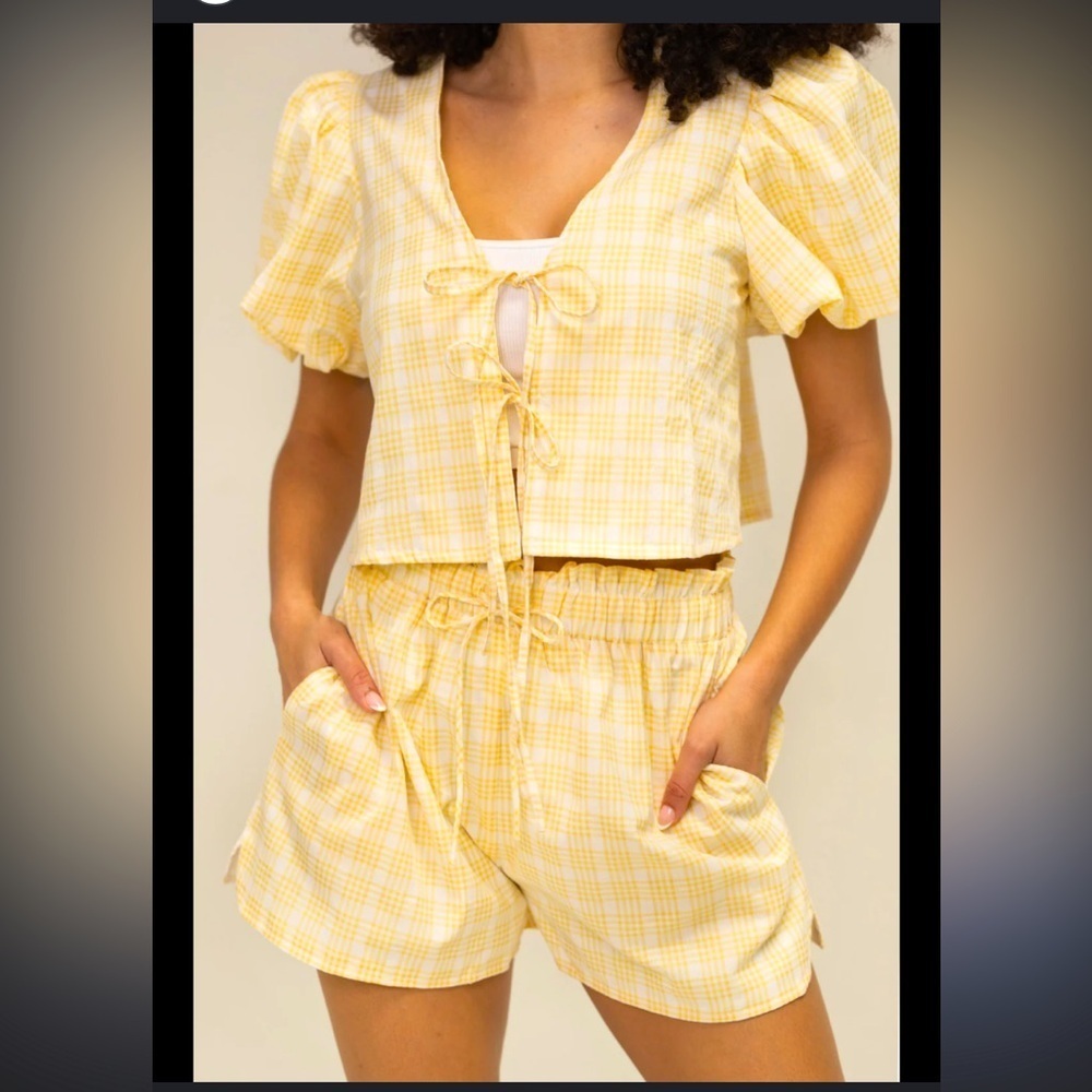 Mable the label plaid gingham bow top & short set nwot S spring classic